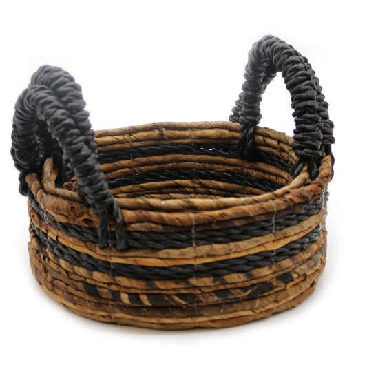 Round Banana Leaf & Hitam Raffia Baskets – Set of 2 | Hand-woven in Indonesia
