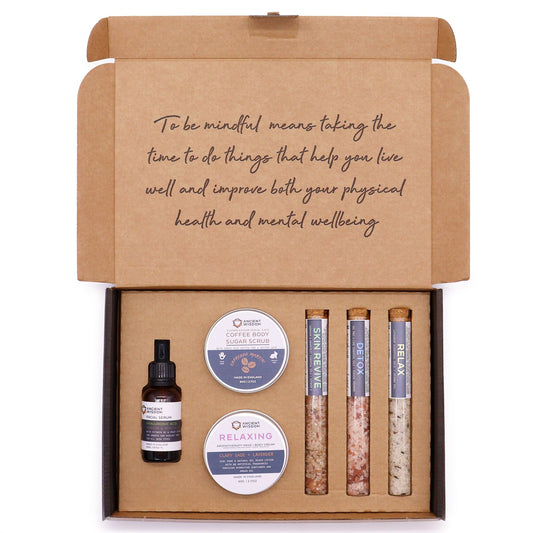 Self Care Kit  – Mindful Moments | Sugar Scrub, Body Cream, Bath Salts & Facial Serum