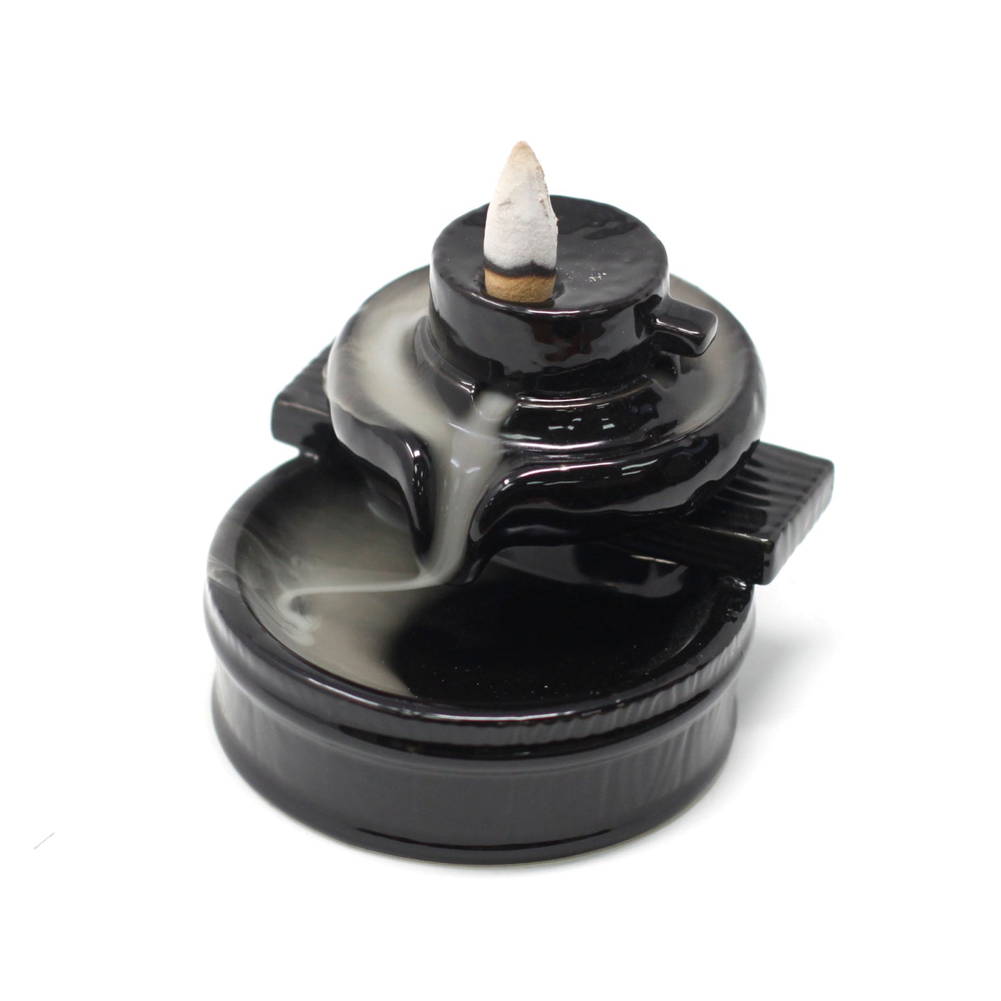 Black Ceramic Backflow Incense Burner – Zen Flow | Hand-Painted Tranquil Design