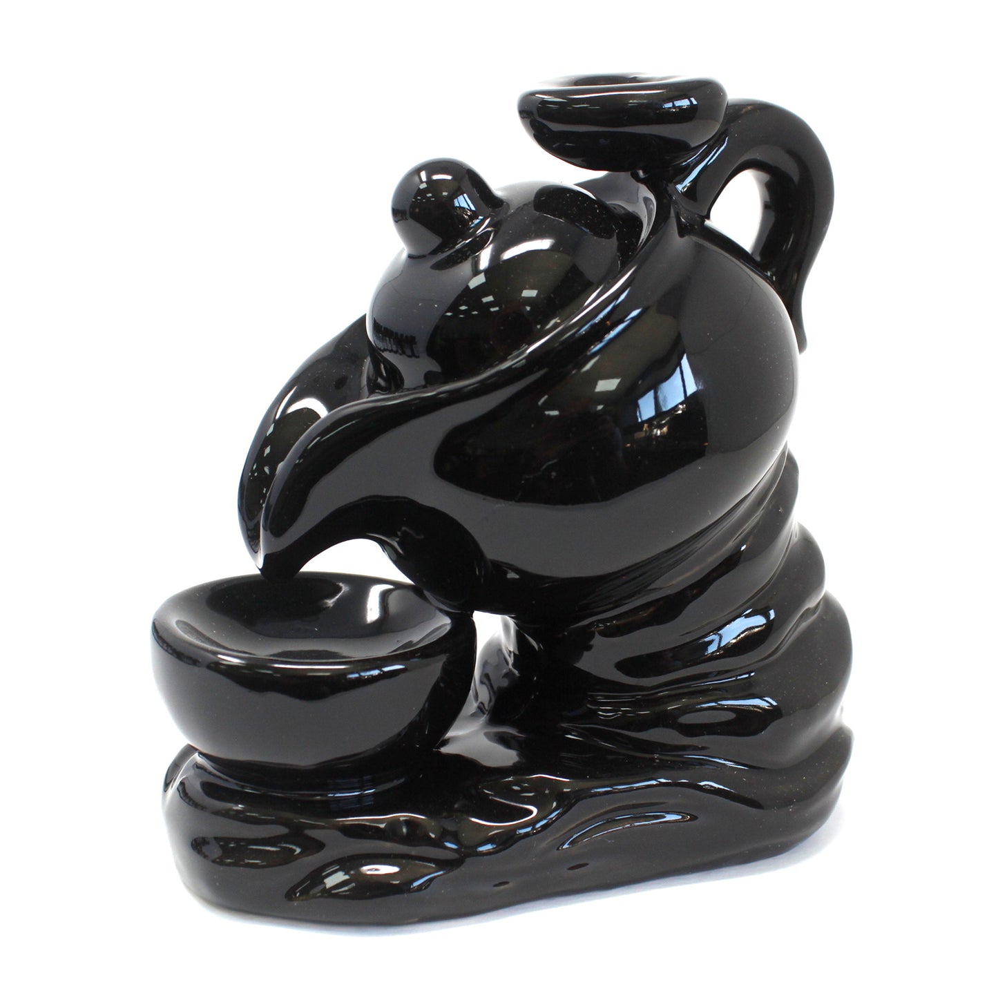 Black Ceramic Backflow Incense Burner – Tea Pot | Hand-Painted Cascading Smoke Effect