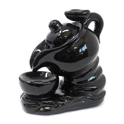 Black Ceramic Backflow Incense Burner – Tea Pot | Hand-Painted Cascading Smoke Effect