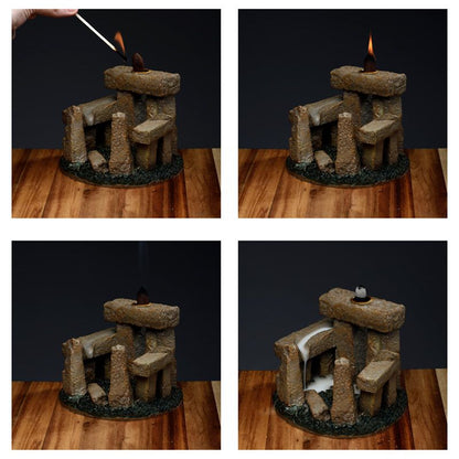 Stone Circle Backflow Incense Burner – Resin & Metal | Mystical Ritual Decor