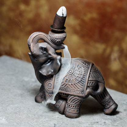 Elephant Backflow Incense Burner – Resin & Metal | Handcrafted Decor for Calm & Focus