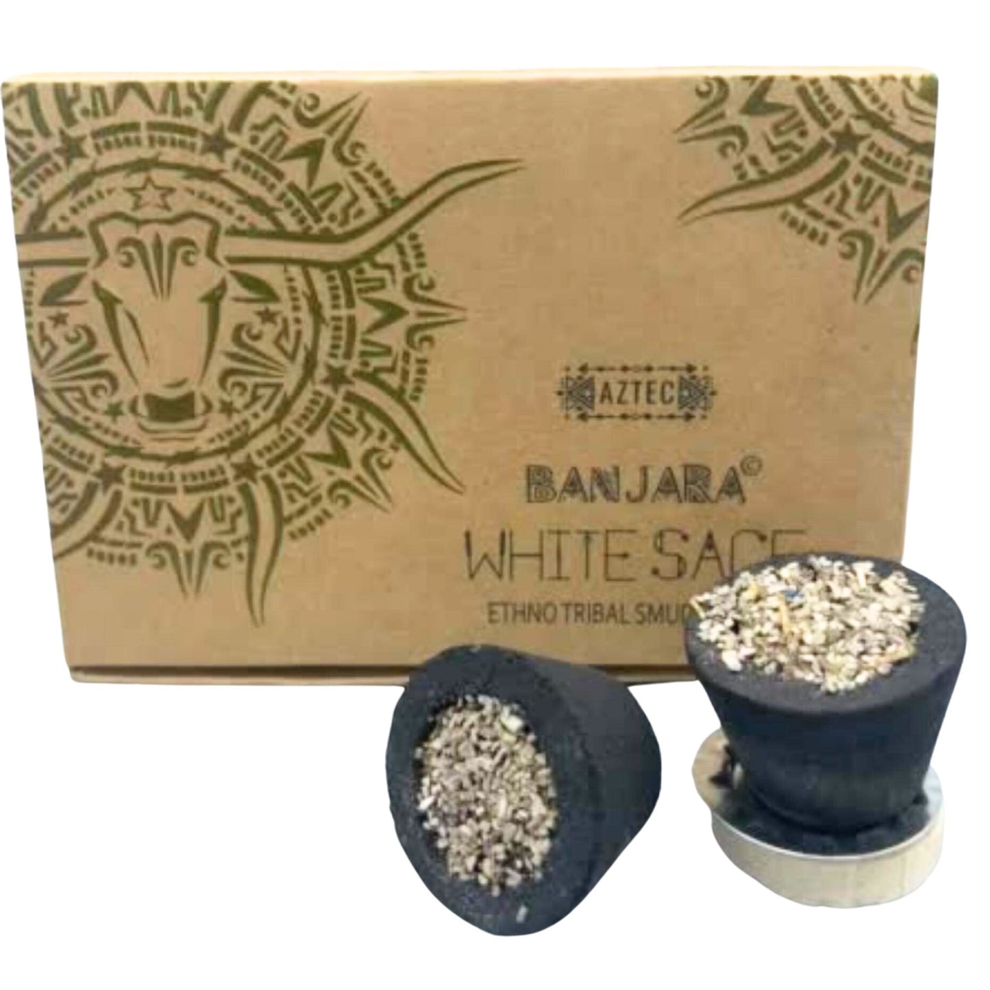 Banjara Ethno Tribal Smudge Cups – White Sage 6-Pack | Cleansing, Spiritual Ritual & Meditation