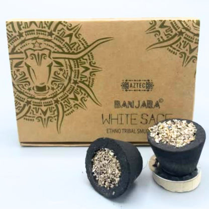 Banjara Ethno Tribal Smudge Cups – White Sage 6-Pack | Cleansing, Spiritual Ritual & Meditation