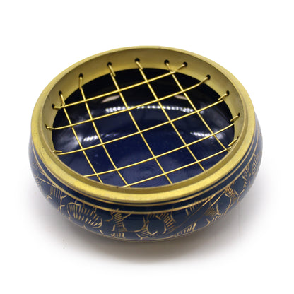 Third Eye Chakra Incense Jar – Dark Blue  | Brass Resin Burner for Intuition & Insight