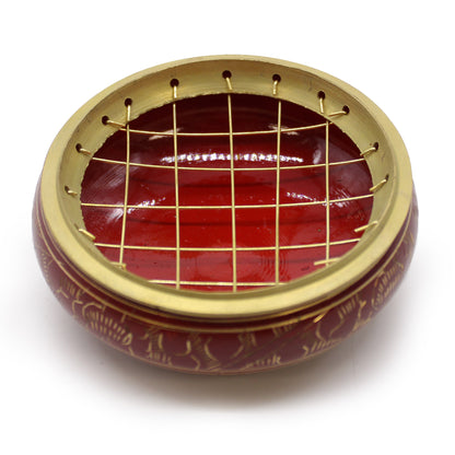 Root Chakra Incense Jar – Burgundy Brown | Brass Resin Burner for Grounding & Stability
