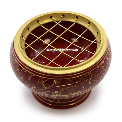 Root Chakra Incense Chalice – Burgundy Brown | Brass Resin Burner for Grounding & Stability