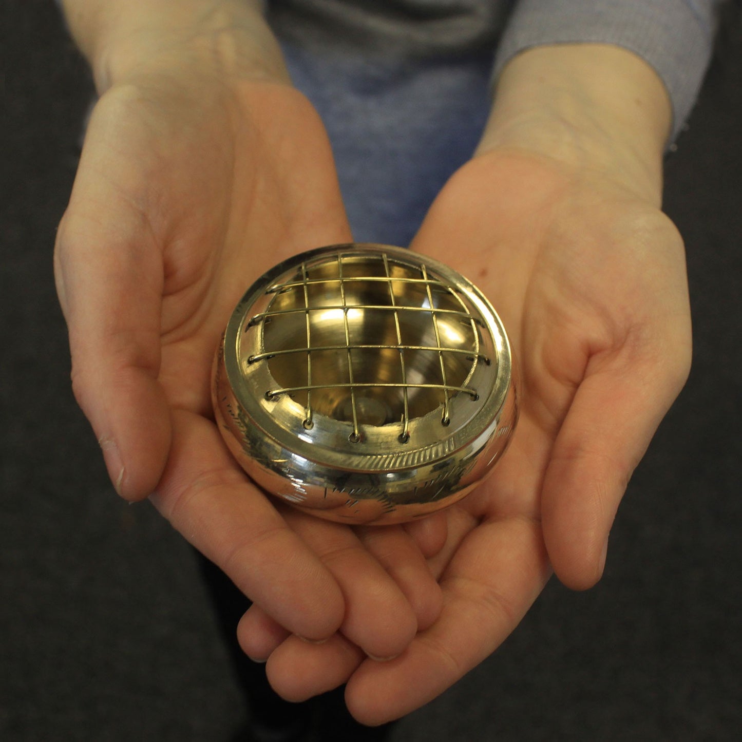 Traditional Brass Charcoal Incense Burner – Jar | Handcrafted Solid Brass with Mesh Screen