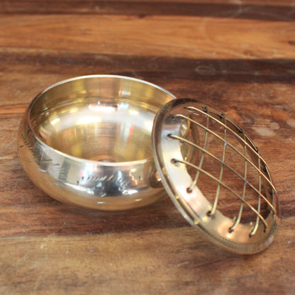 Traditional Brass Charcoal Incense Burner – Jar | Handcrafted Solid Brass with Mesh Screen