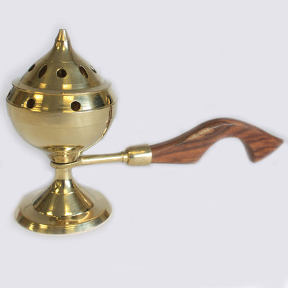 Brass Censer with Wooden Handle – Classic | Solid Polished Brass Incense Burner