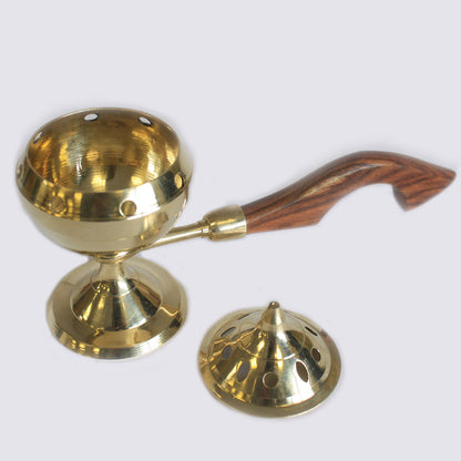 Brass Censer with Wooden Handle – Classic | Solid Polished Brass Incense Burner