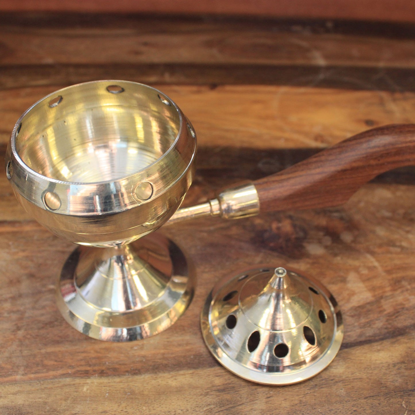 Brass Censer with Wooden Handle – Classic | Solid Polished Brass Incense Burner
