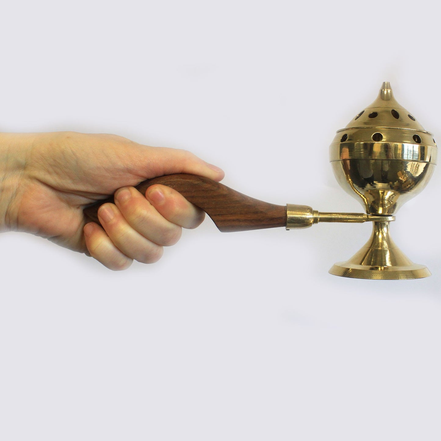 Brass Censer with Wooden Handle – Classic | Solid Polished Brass Incense Burner