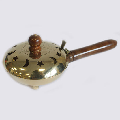 Brass Censer with Wooden Handle – Pentagram | Solid Polished Brass Incense Burner