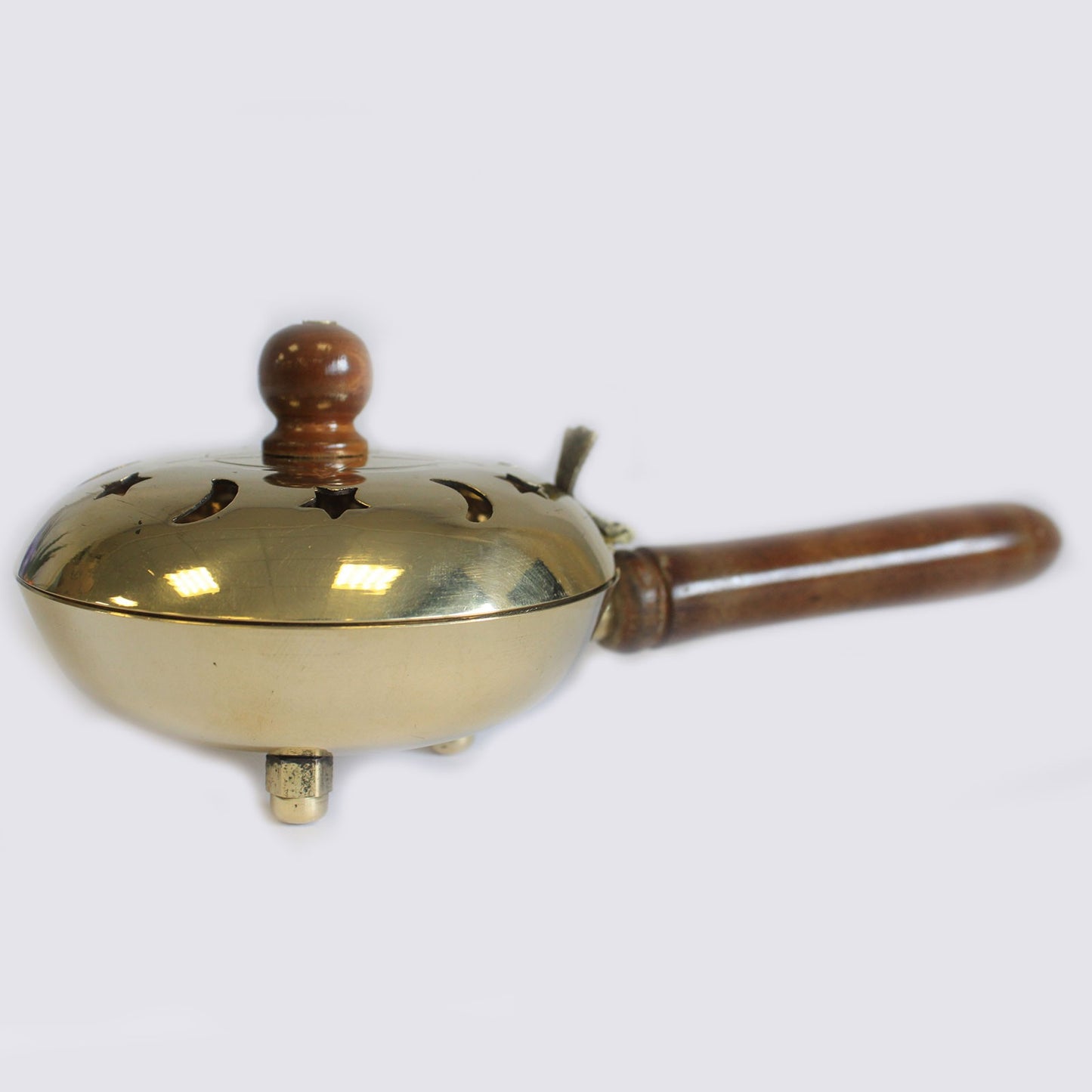 Brass Censer with Wooden Handle – Pentagram | Solid Polished Brass Incense Burner