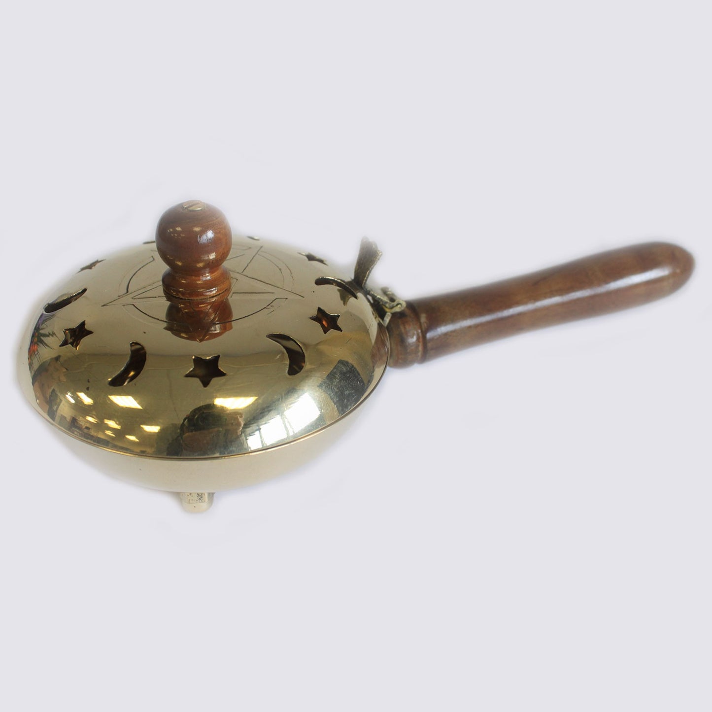 Brass Censer with Wooden Handle – Pentagram | Solid Polished Brass Incense Burner