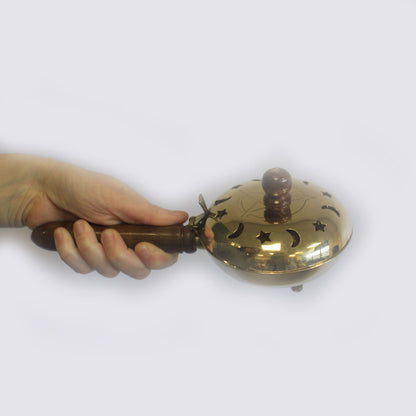 Brass Censer with Wooden Handle – Pentagram | Solid Polished Brass Incense Burner