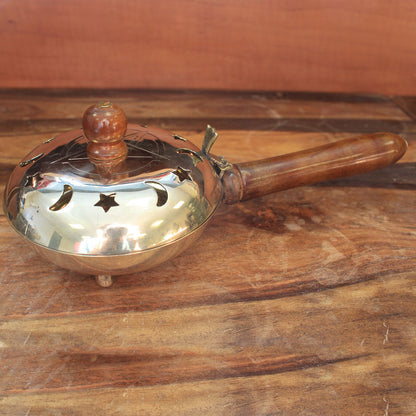 Brass Censer with Wooden Handle – Pentagram | Solid Polished Brass Incense Burner