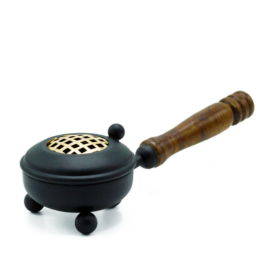 Iron Incense Burner with Wooden Handle – Medium Censer | Handcrafted & Gold Design