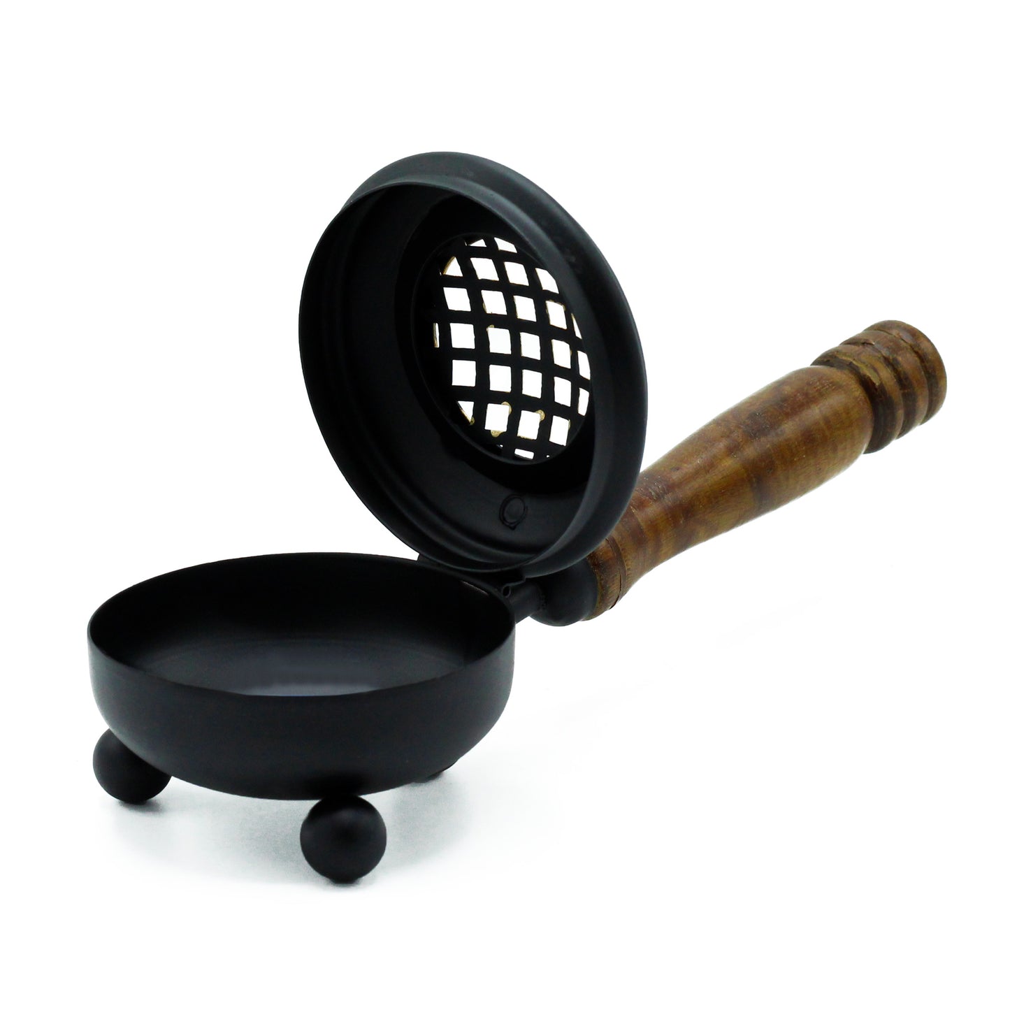 Iron Incense Burner with Wooden Handle – Medium Censer | Handcrafted & Gold Design