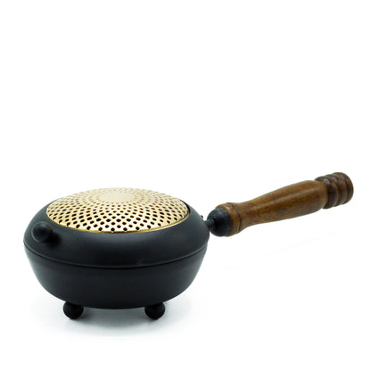 Iron Incense Burner with Wooden Handle – Large Censer | Handcrafted & Gold Design