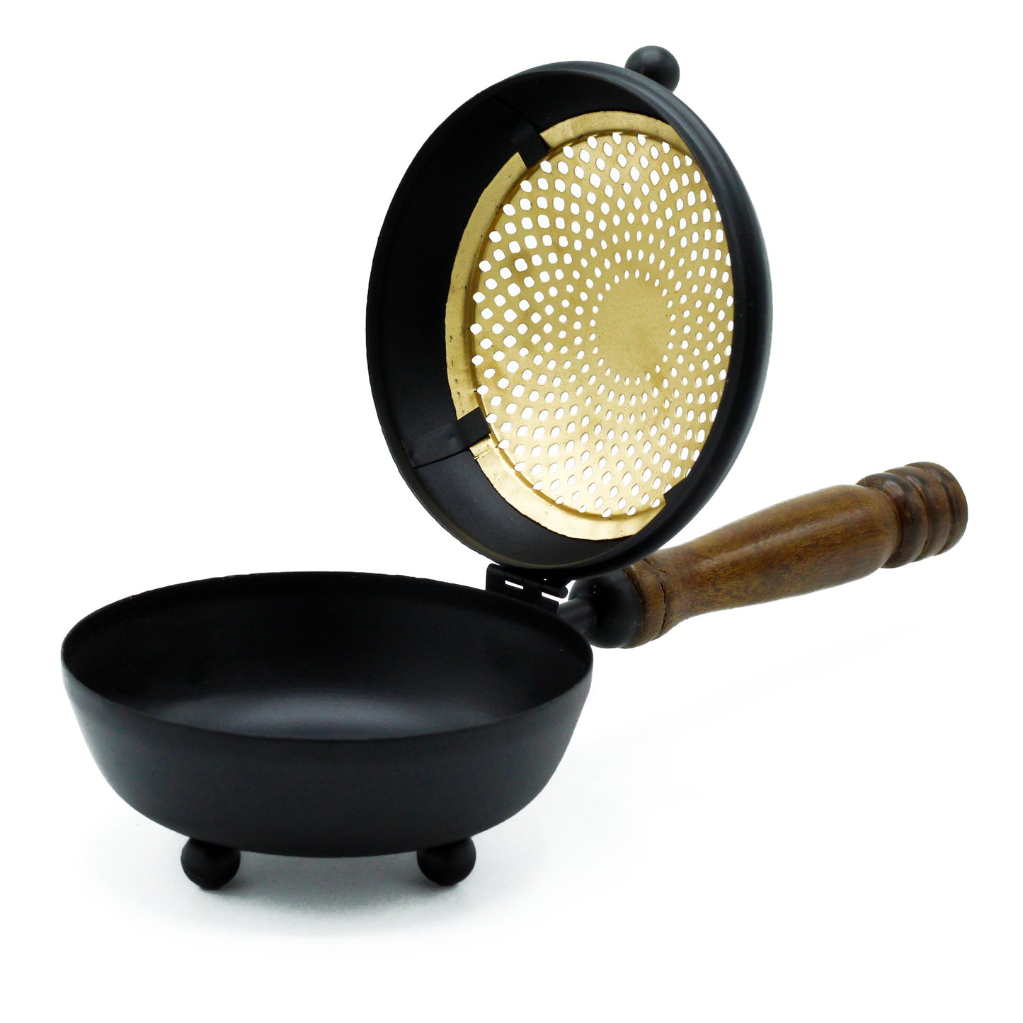 Iron Incense Burner with Wooden Handle – Large Censer | Handcrafted & Gold Design