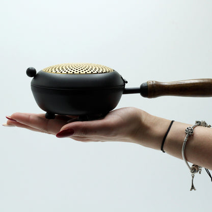 Iron Incense Burner with Wooden Handle – Large Censer | Handcrafted & Gold Design