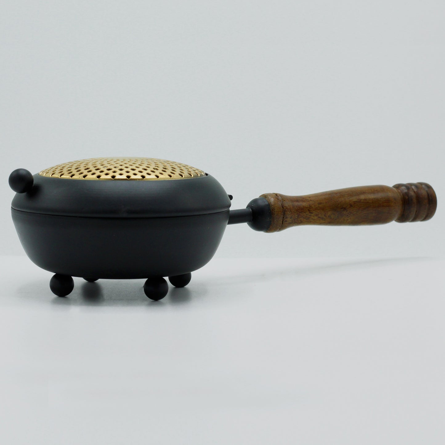 Iron Incense Burner with Wooden Handle – Large Censer | Handcrafted & Gold Design