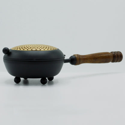 Iron Incense Burner with Wooden Handle – Large Censer | Handcrafted & Gold Design