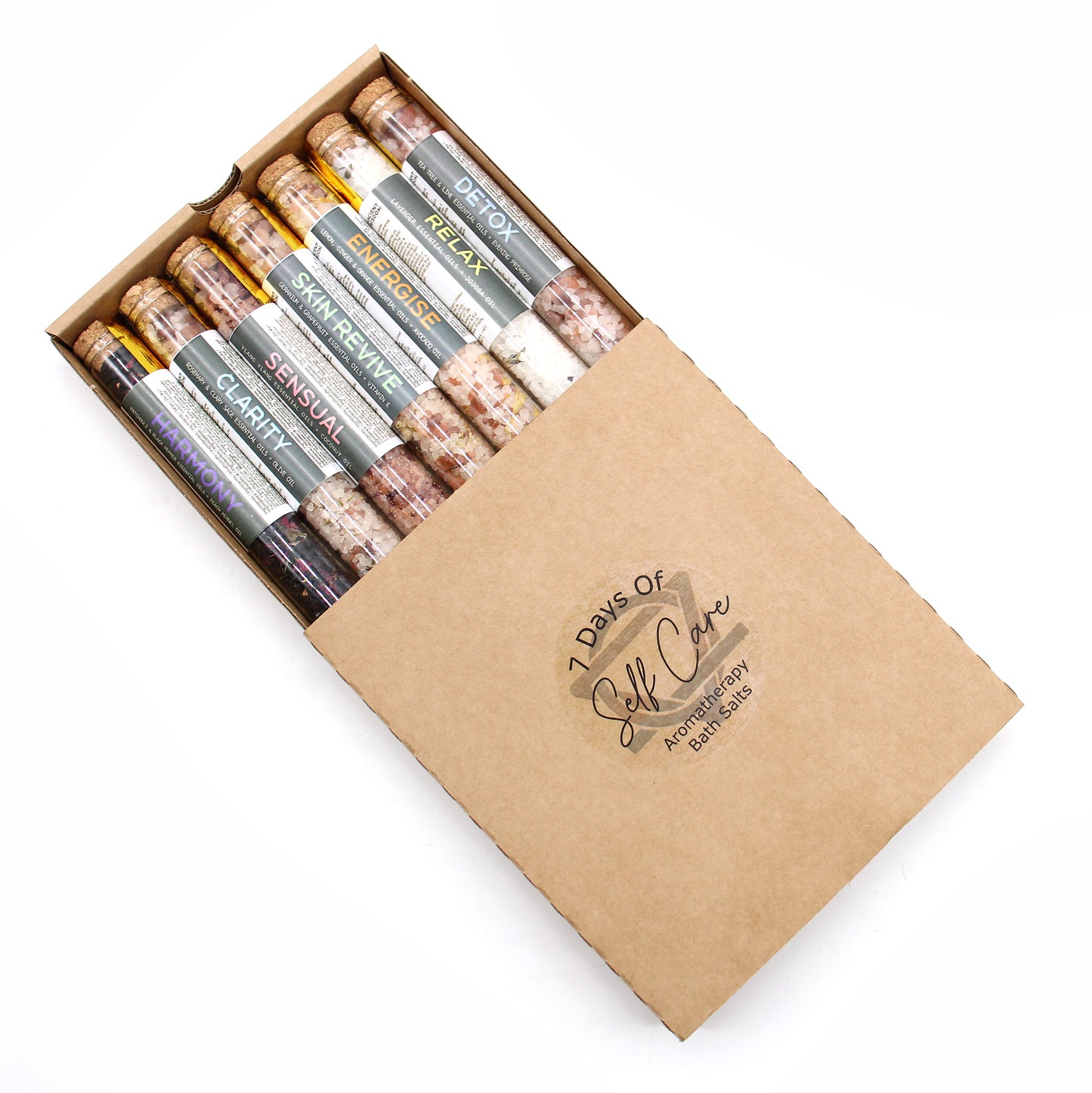 Aromatherapy Bath Salt Blends – 7 Vial Gift Set | Restorative, Mood-Enhancing & Skin-Nourishing Salt Rituals for Every Day