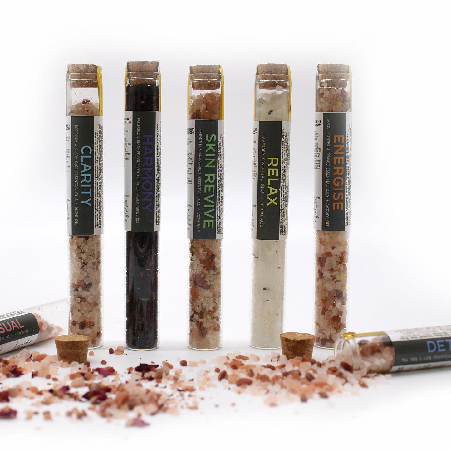 Aromatherapy Bath Salt Blends – 7 Vial Gift Set | Restorative, Mood-Enhancing & Skin-Nourishing Salt Rituals for Every Day