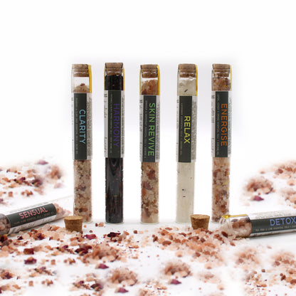 Aromatherapy Bath Salt Blends – 7 Vial Gift Set | Restorative, Mood-Enhancing & Skin-Nourishing Salt Rituals for Every Day