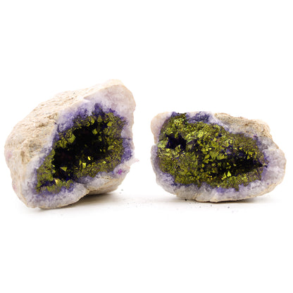 Coloured Calcite Geode – Purple & Gold | Dyed Crystal Display Piece