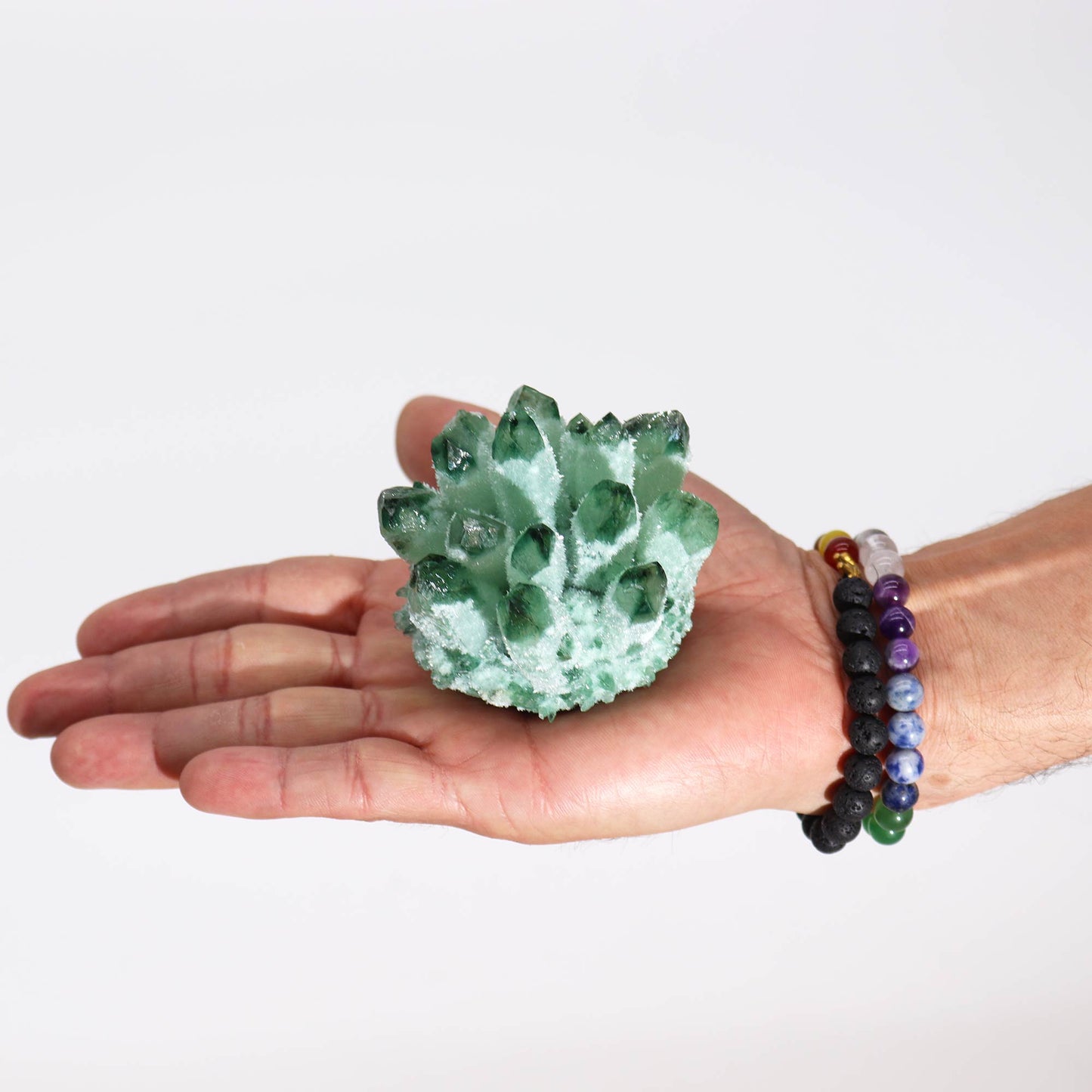 Crafted Quartz Cluster – Green Ghost | Artisan-Cut Crystal Decor