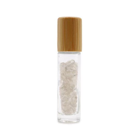 Gemstone Roller Bottle – Clear Quartz | Wooden Cap