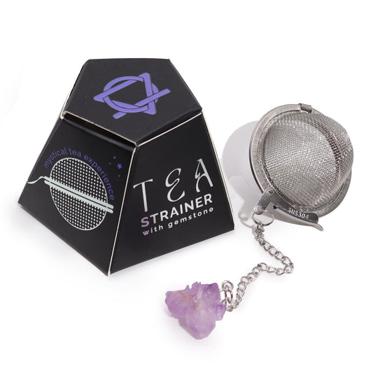 Raw Gemstone Tea Strainer – Amethyst Cluster | Stainless Steel Infuser with Natural Crystal