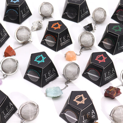 Raw Gemstone Tea Strainer – Black Obsidian | Stainless Steel Infuser with Natural Crystal