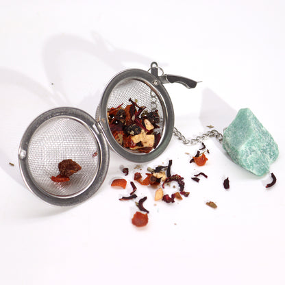 Raw Gemstone Tea Strainer – Black Obsidian | Stainless Steel Infuser with Natural Crystal