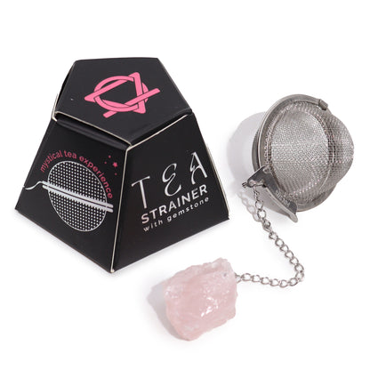 Raw Gemstone Tea Strainer – Rose Quartz | Stainless Steel Infuser with Natural Crystal