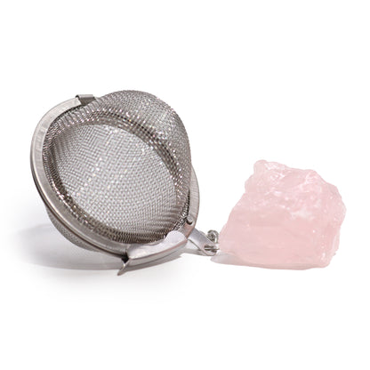 Raw Gemstone Tea Strainer – Rose Quartz | Stainless Steel Infuser with Natural Crystal