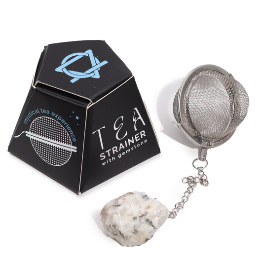 Raw Gemstone Tea Strainer – Rainbow Moonstone | Stainless Steel Infuser with Natural Crystal