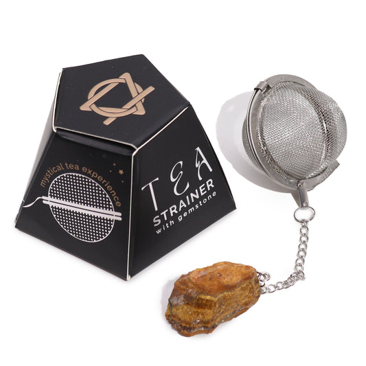 Raw Gemstone Tea Strainer – Tiger's Eye | Stainless Steel Infuser with Natural Crystal