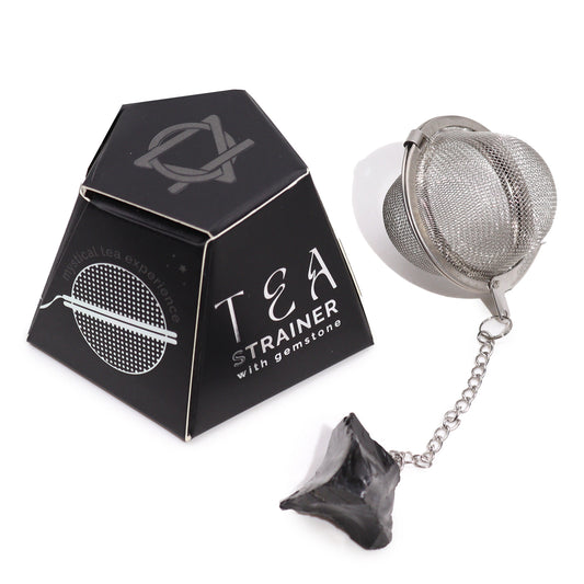 Raw Gemstone Tea Strainer – Black Obsidian | Stainless Steel Infuser with Natural Crystal