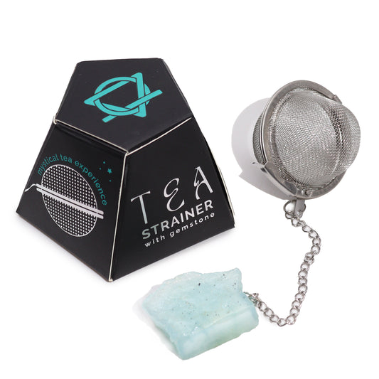Raw Gemstone Tea Strainer – Aquamarine | Stainless Steel Infuser with Natural Crystal