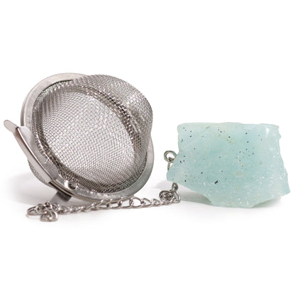 Raw Gemstone Tea Strainer – Aquamarine | Stainless Steel Infuser with Natural Crystal