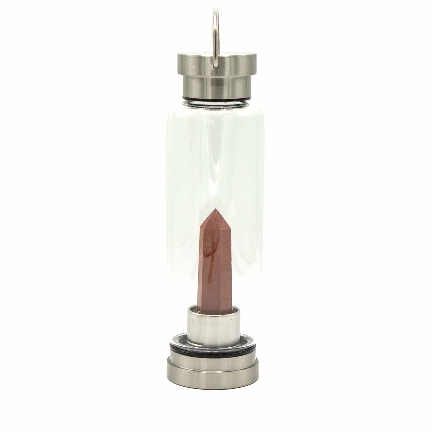 Red Jasper Obelisk Crystal Infused Glass Bottle – 500ml | Stainless Steel Cap & Base