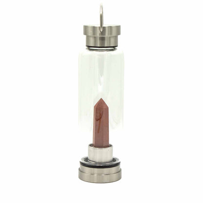Red Jasper Obelisk Crystal Infused Glass Bottle – 500ml | Stainless Steel Cap & Base