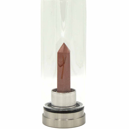 Red Jasper Obelisk Crystal Infused Glass Bottle – 500ml | Stainless Steel Cap & Base
