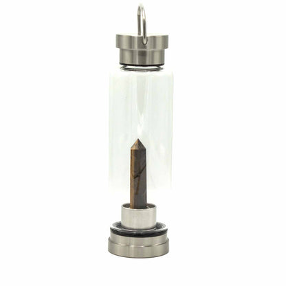 Tiger's Eye Obelisk Crystal Infused Glass Bottle – 500ml | Stainless Steel Cap & Base
